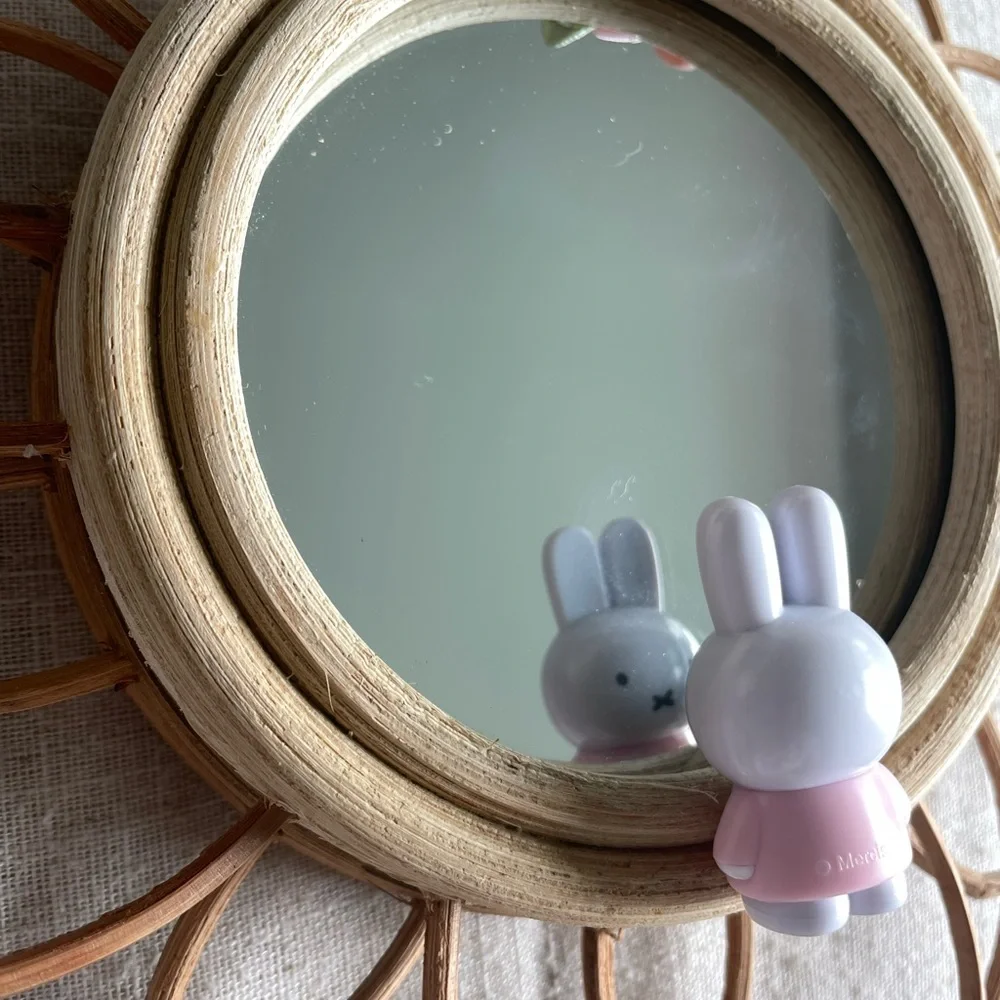 Wooden mirror Miffy Boris flower Handmade Japanese Korean Natural decor